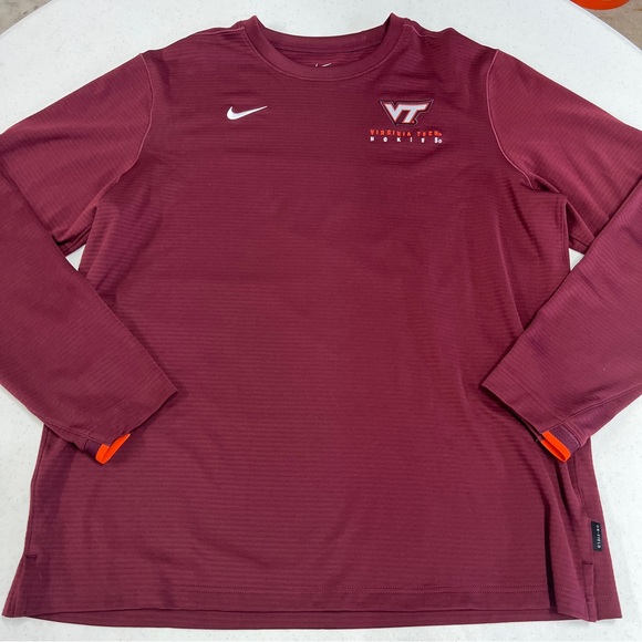 Nike Ribbed On Field Virginia Tech Hokies XL Long Sleeve Pullover Shirt Maroon - Picture 1 of 10